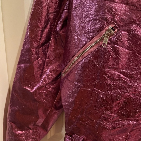 Haley Elsaesser Purple Metallic Lined Biker Jacket with Belt - Picture 3 of 5